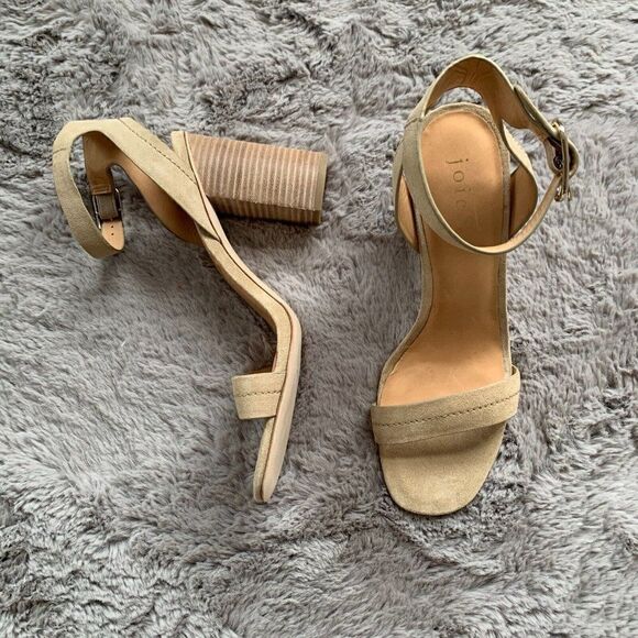 Joie Suede Open Toe Sandals Womens 39.5 Beige Block Heel NEW - Picture 2 of 5